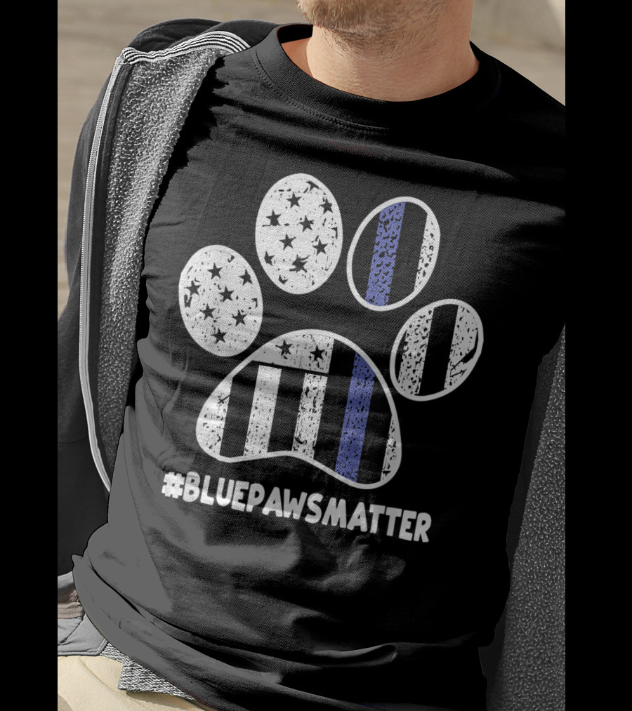 BluePawsMatter Thin Blue Line Police K9 Dog Paws T-Shirt
