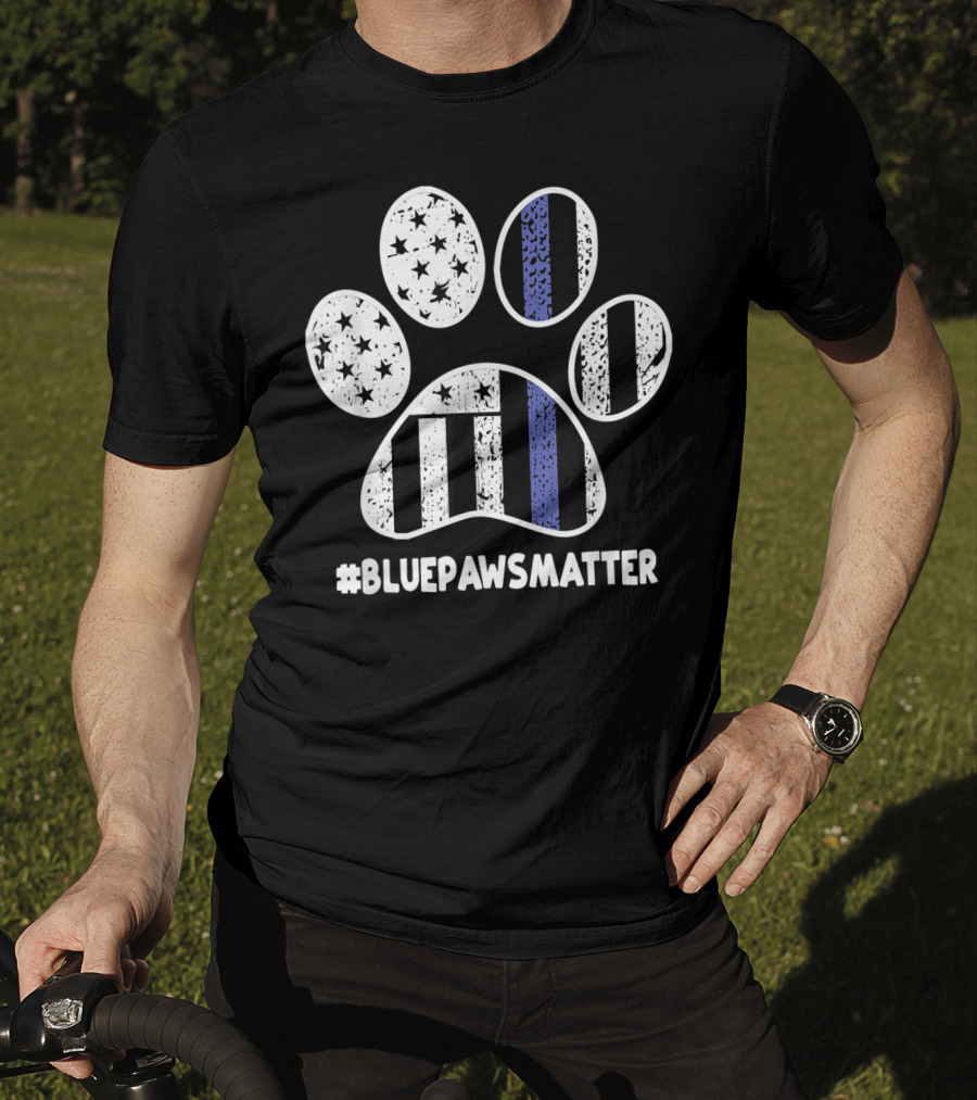 BluePawsMatter Thin Blue Line Police K9 Dog Paws T-Shirt