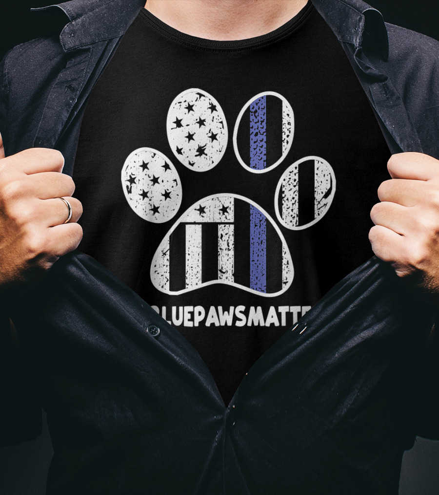 BluePawsMatter Thin Blue Line Police K9 Dog Paws T-Shirt