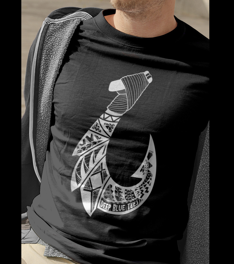 Tribal Hawaiian Hook By Deep Blue T-Shirt