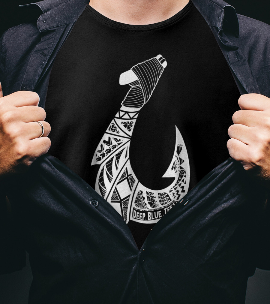 Tribal Hawaiian Hook By Deep Blue T-Shirt