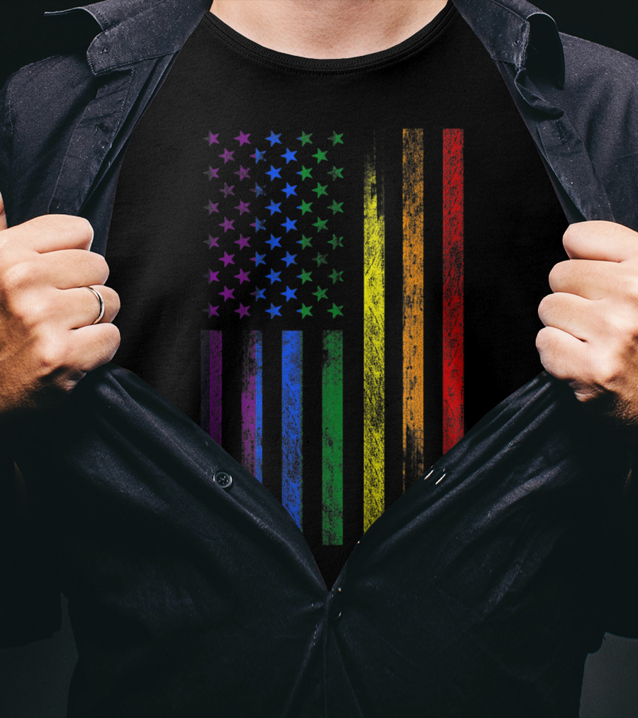 USA Rainbow Flag Gay Pride Symbol T-Shirt