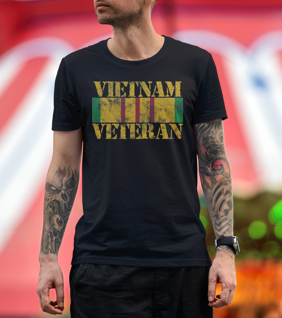 Vietnam Veteran Flag Service Ribbon Patch Distressed Textured T-Shirt