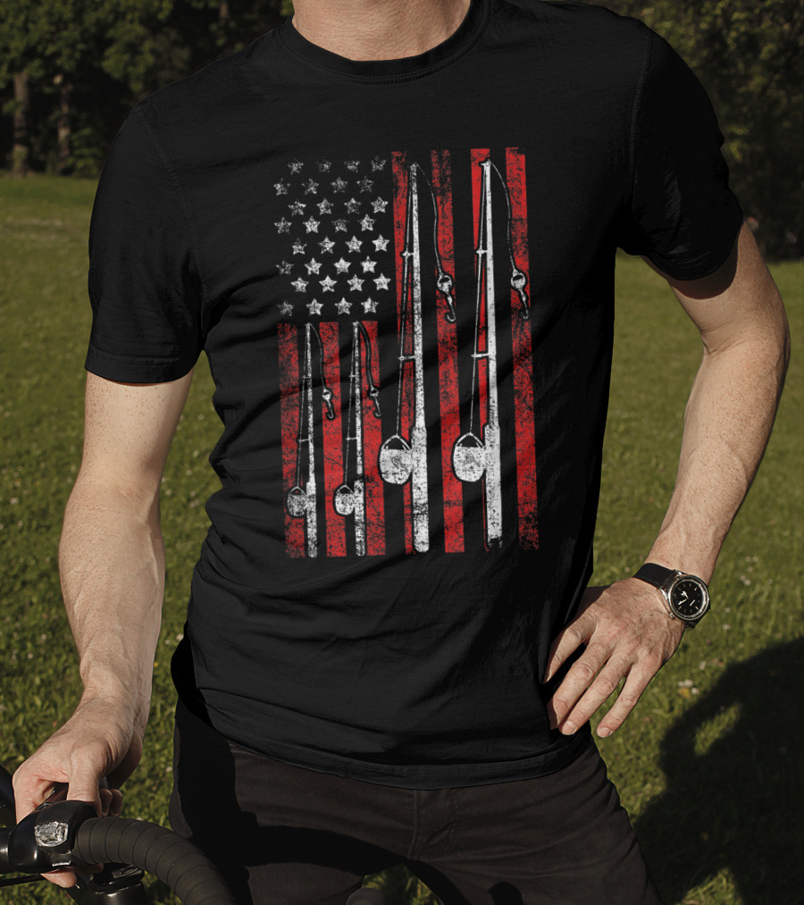 Vintage American Flag Fishing Poles T-Shirt