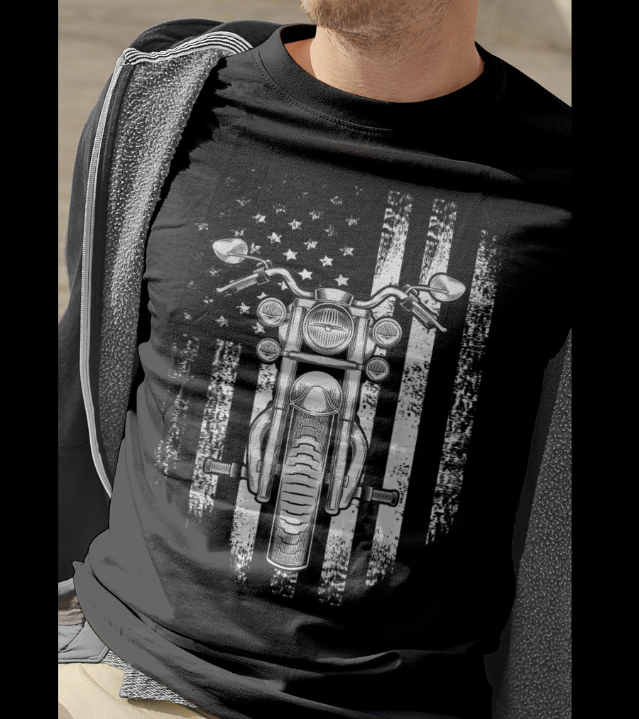 Vintage USA Flag Motorcycle Cool American T-Shirt