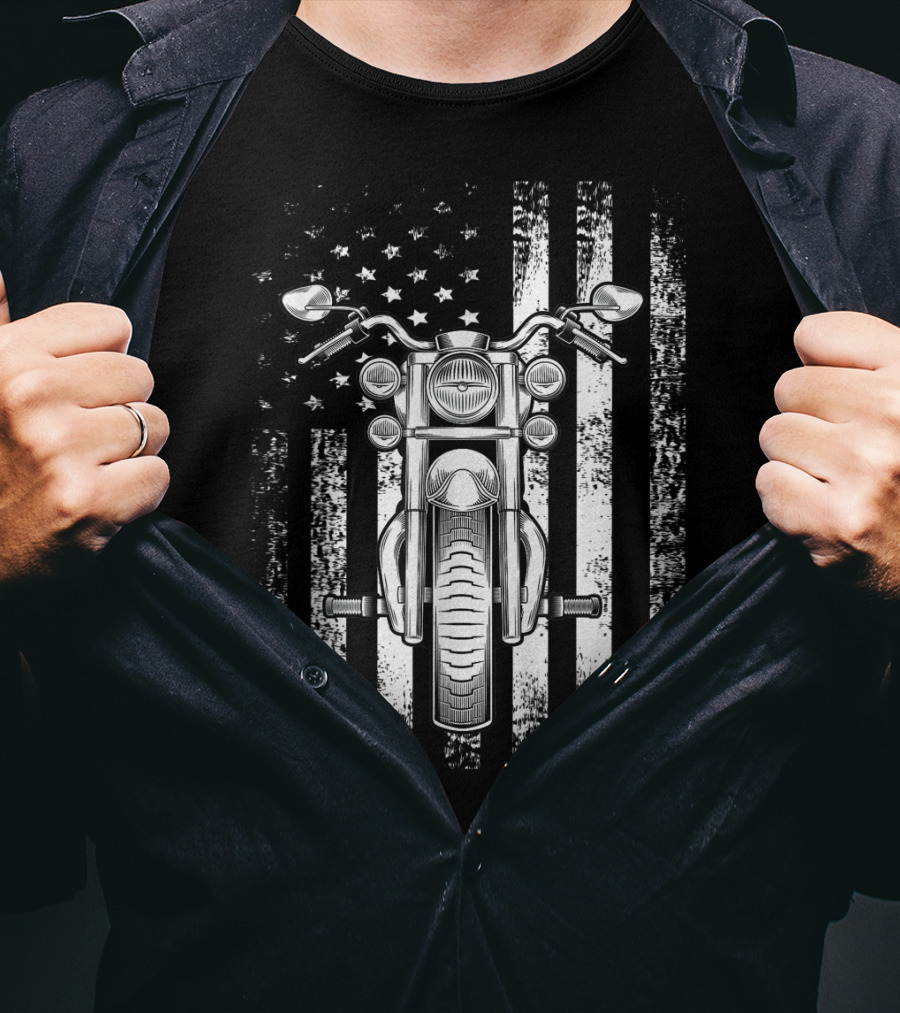 Vintage USA Flag Motorcycle Cool American T-Shirt