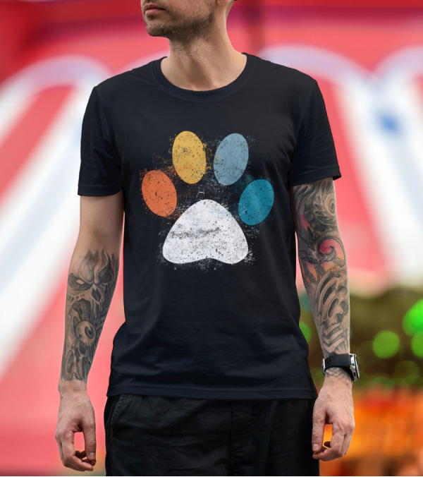 Premium T-Shirt: Vintage Distressed Multi-Color Dog Paw Print Love T-Shirt Vintage Distressed Multi-Color Dog Paw Print Love T-Shirt