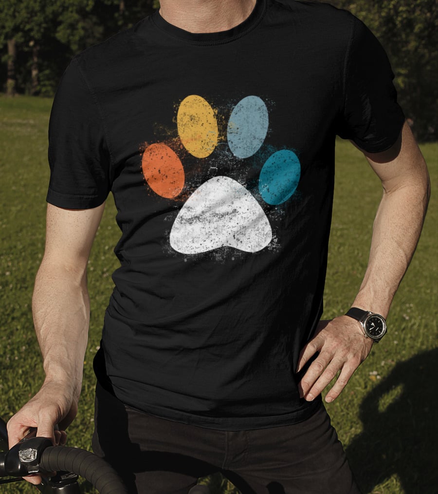 Vintage Distressed Multi-Color Dog Paw Print Love T-Shirt