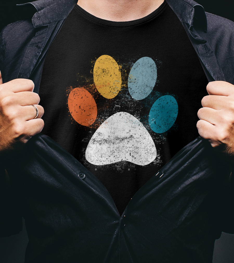 Vintage Distressed Multi-Color Dog Paw Print Love T-Shirt