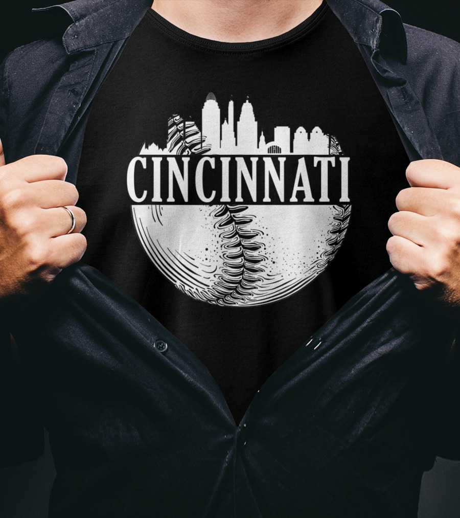 Cincinnati Skyline Baseball Vintage Downtown Ohio T-Shirt