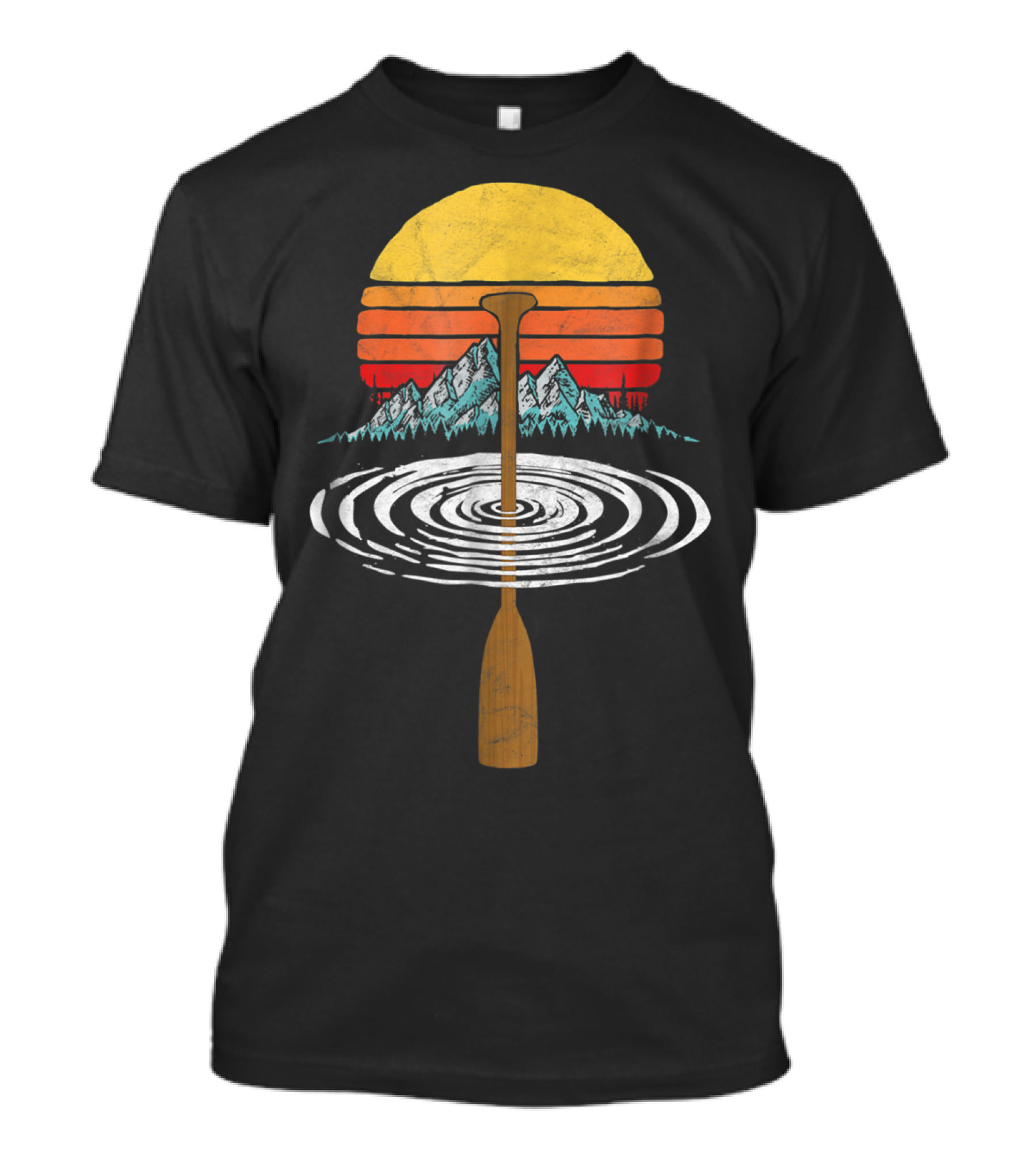 Vintage Paddle Mountains Canoe Raf Circle Sunset Retro T-Shirt