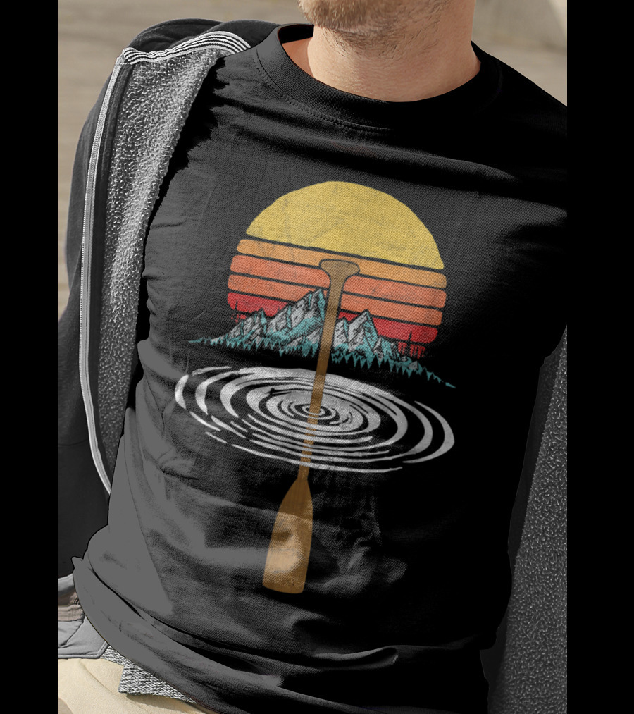 Vintage Paddle Mountains Canoe Raf Circle Sunset Retro T-Shirt