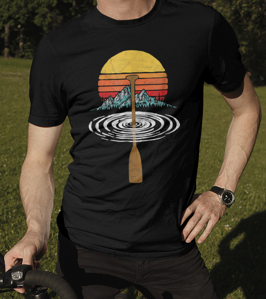 Vintage Paddle Mountains Canoe Raf Circle Sunset Retro T-Shirt