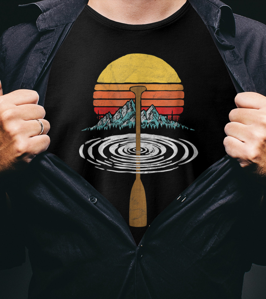 Vintage Paddle Mountains Canoe Raf Circle Sunset Retro T-Shirt