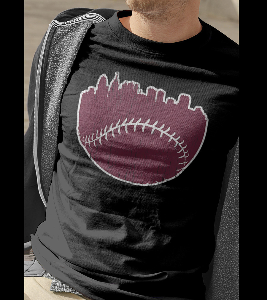 Vintage Philadelphia Cityscape Baseball Stitch Skyline T-Shirt