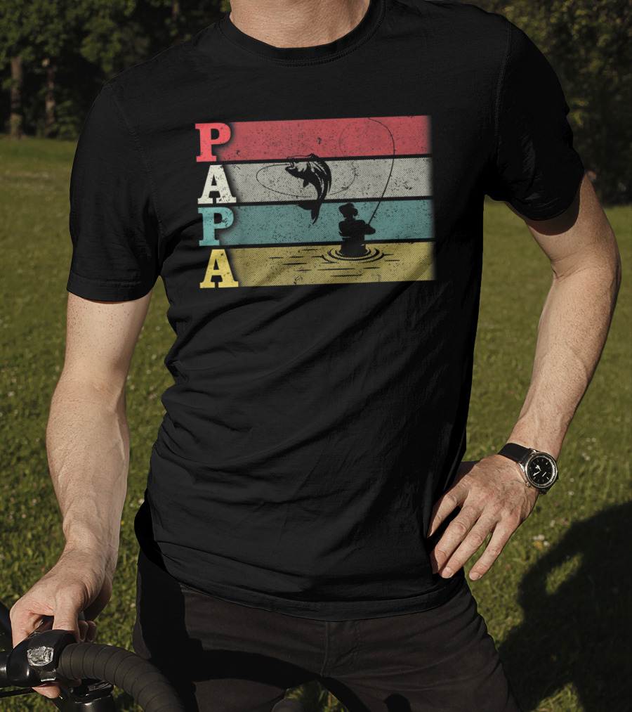 Vintage Fishing Papa Funny Dad Retro Father's Day T-Shirt