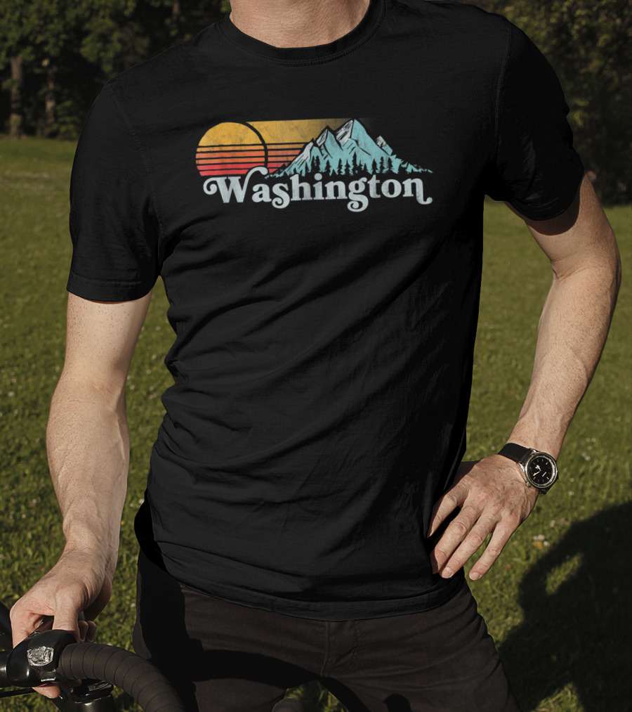Vintage Washington State Distressed Mountain Retro Sunset T-Shirt