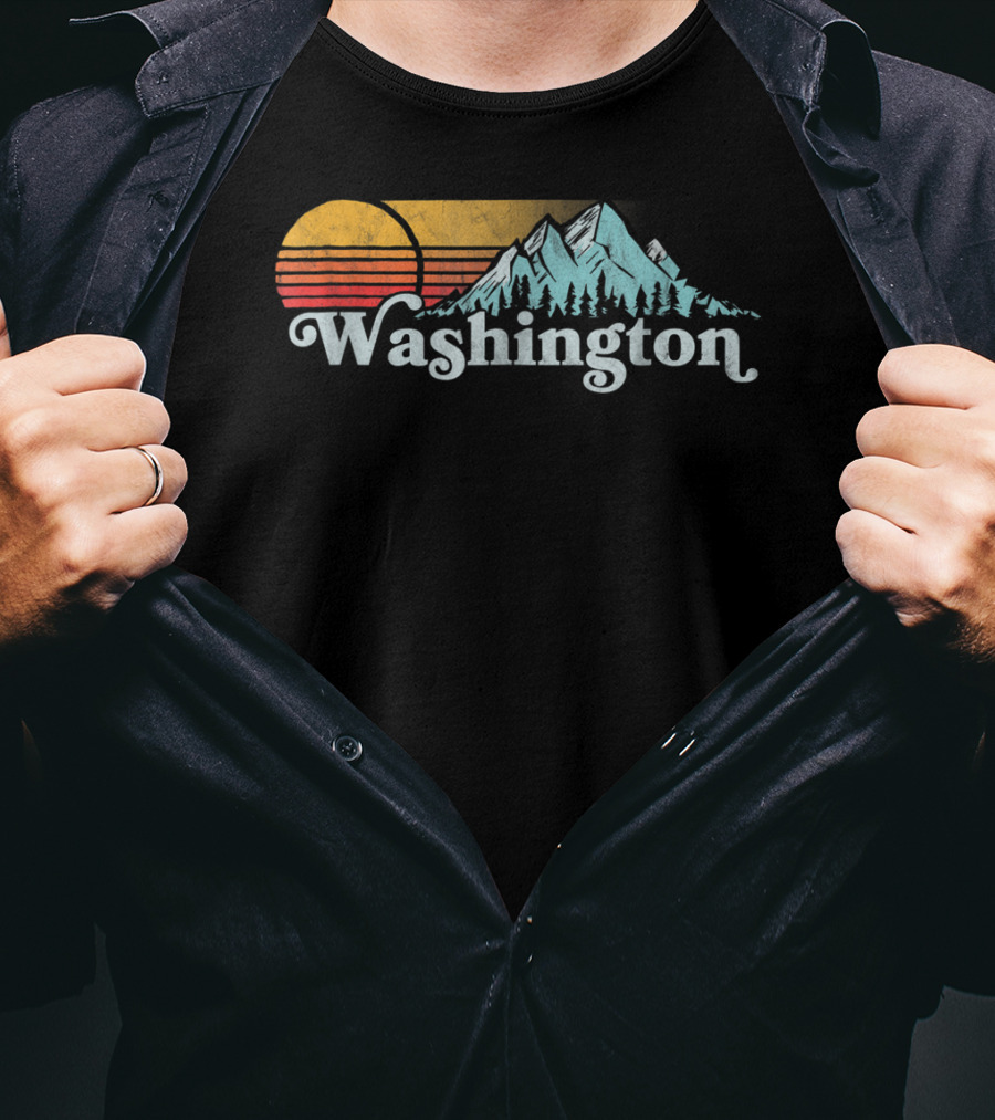 Vintage Washington State Distressed Mountain Retro Sunset T-Shirt