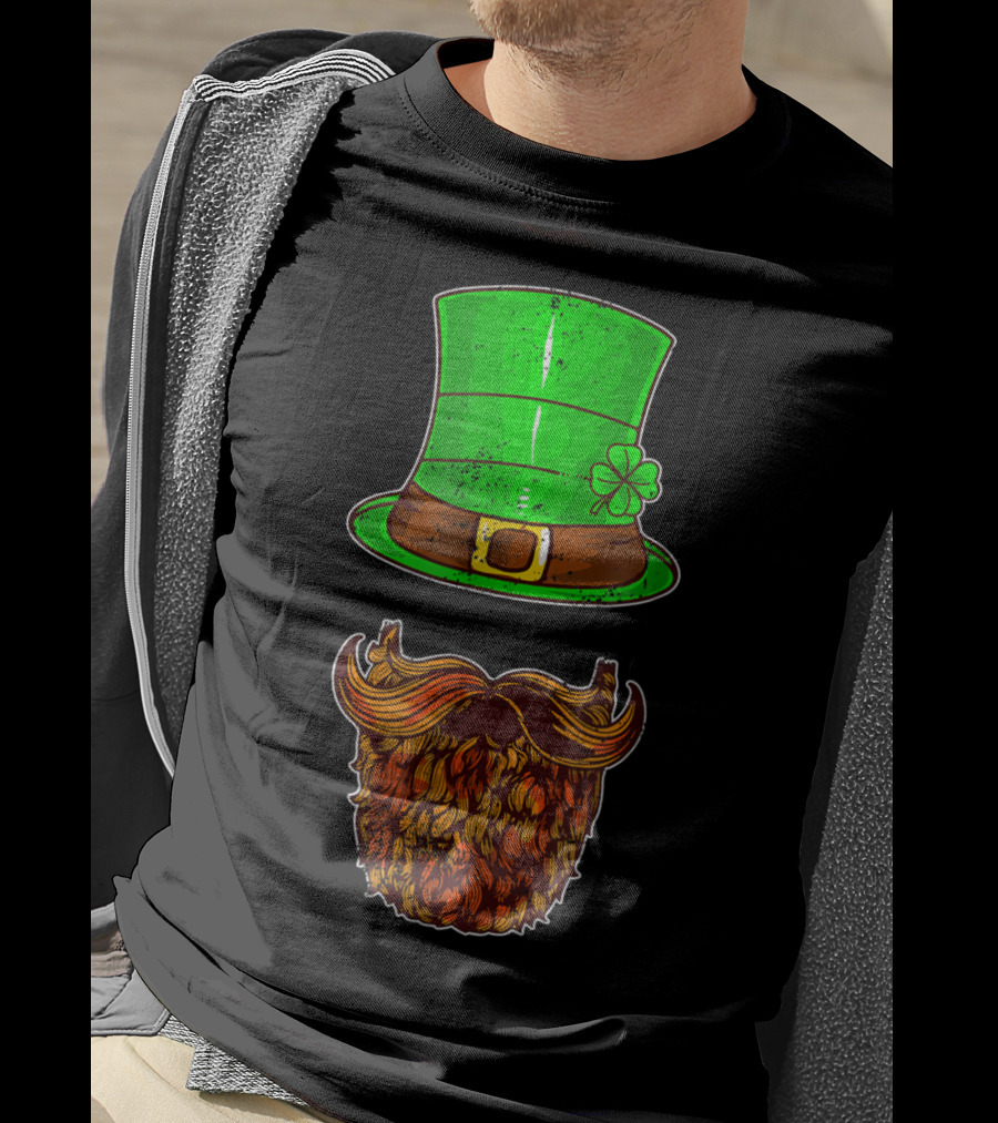 Awesomely Festive St Patrick's Day Green Irish Hat With Shamrock And Orange Beard T-Shirt