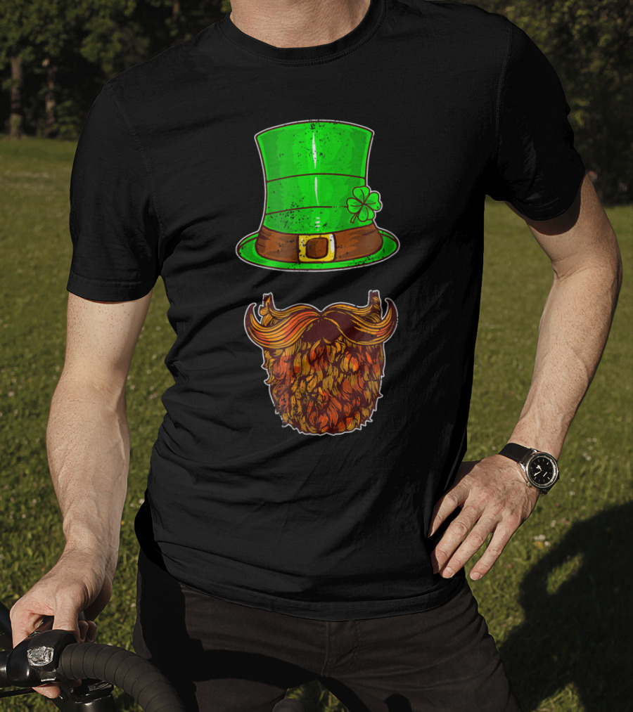 Awesomely Festive St Patrick's Day Green Irish Hat With Shamrock And Orange Beard T-Shirt