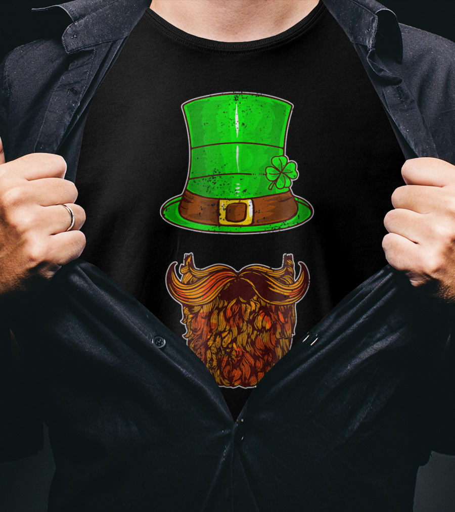 Awesomely Festive St Patrick's Day Green Irish Hat With Shamrock And Orange Beard T-Shirt