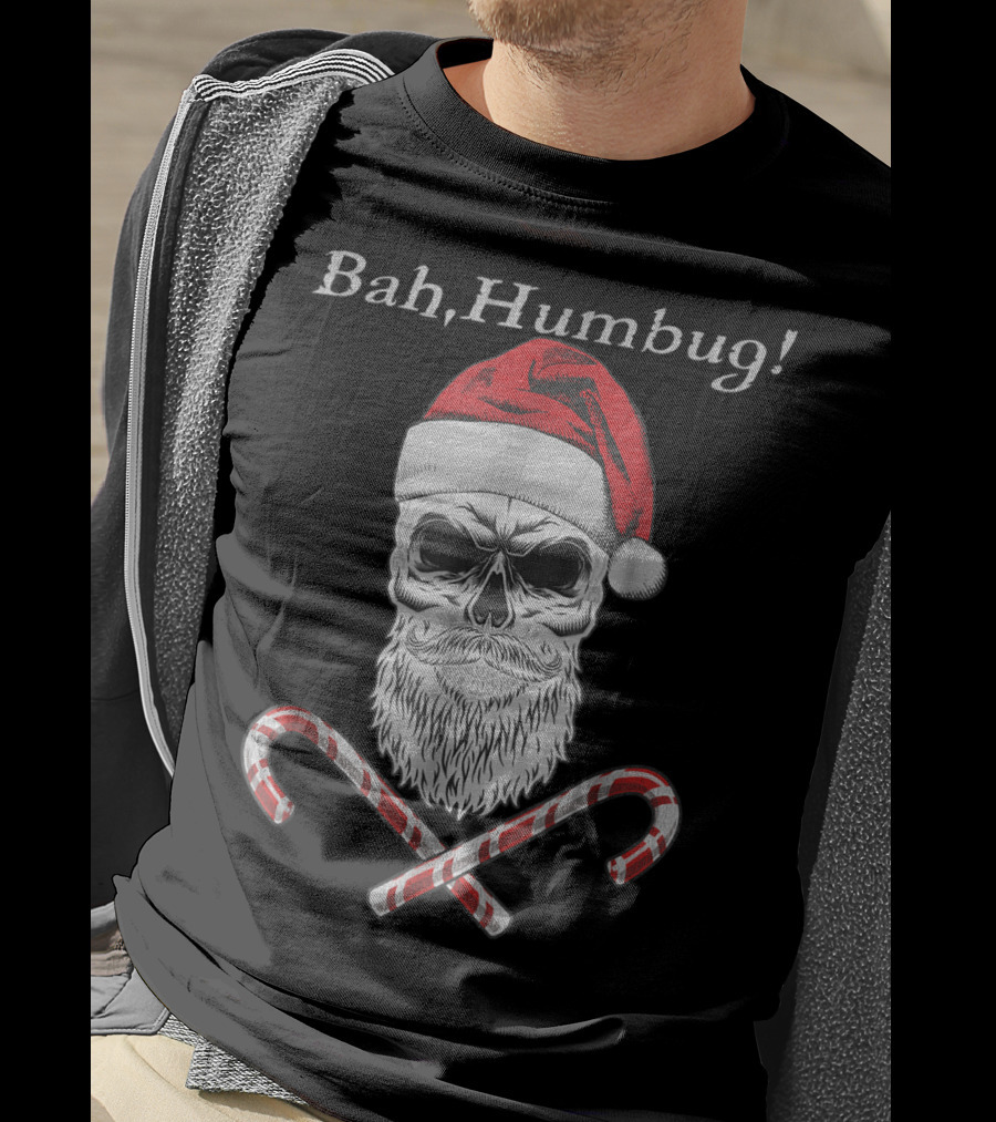 Bah Humbug Skull Santa With Candy Canes T-Shirt