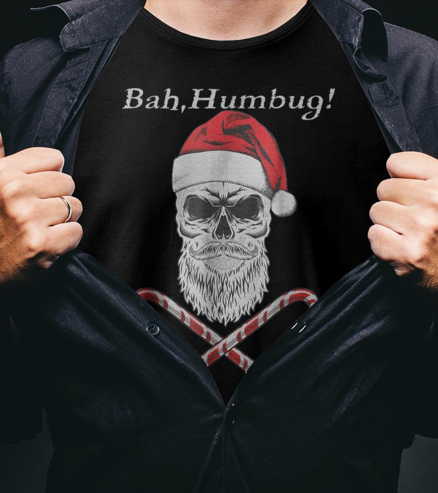 Bah Humbug Skull Santa With Candy Canes T-Shirt