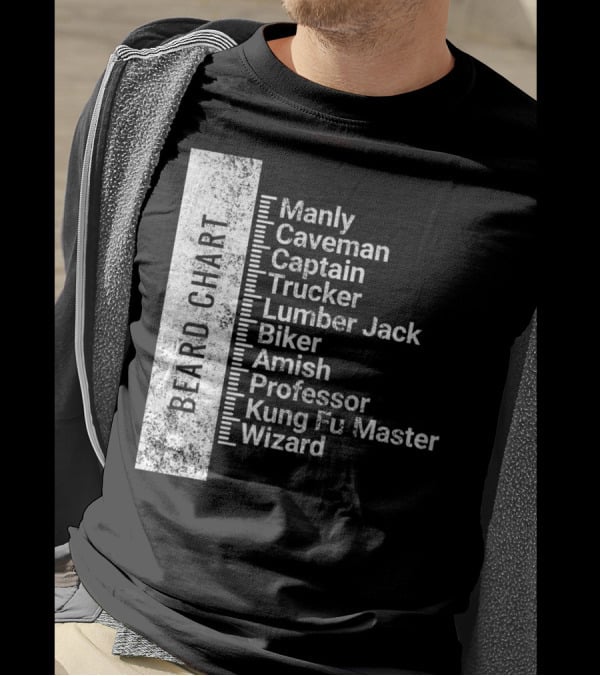 Beard Chart Manly Caveman Captain Trucker Lumberjack Biker Amish Professor Kung Fu Master Wizard T-Shirt