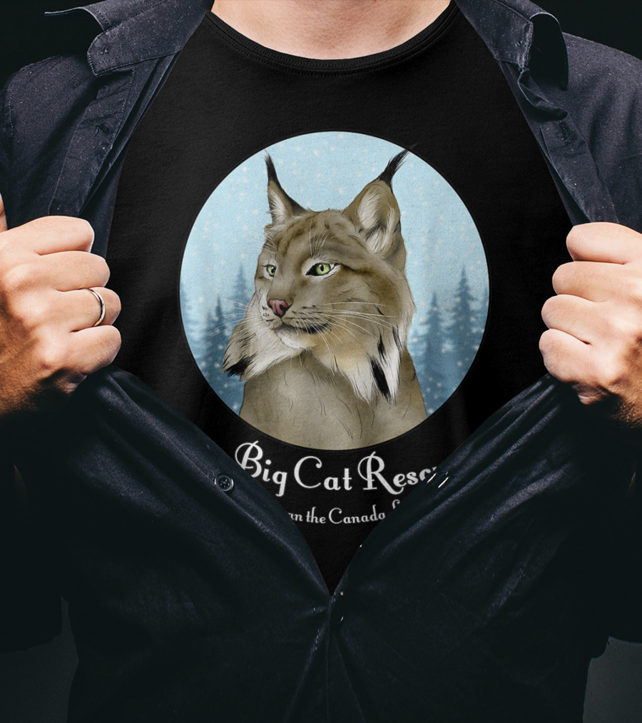 Big Cat Rescue Gilligan The Canada Lynx Snowy Forest Background T-Shirt