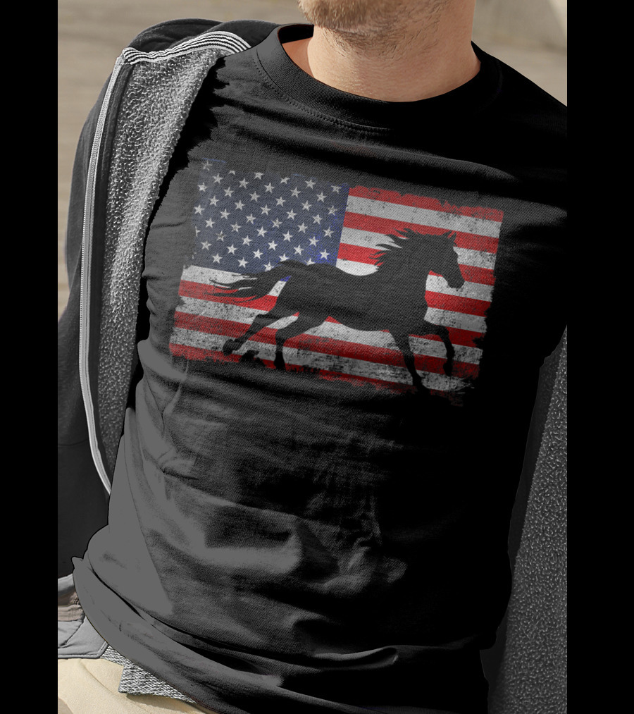 Horse American Flag Patriotic Horse Freedom T-Shirt