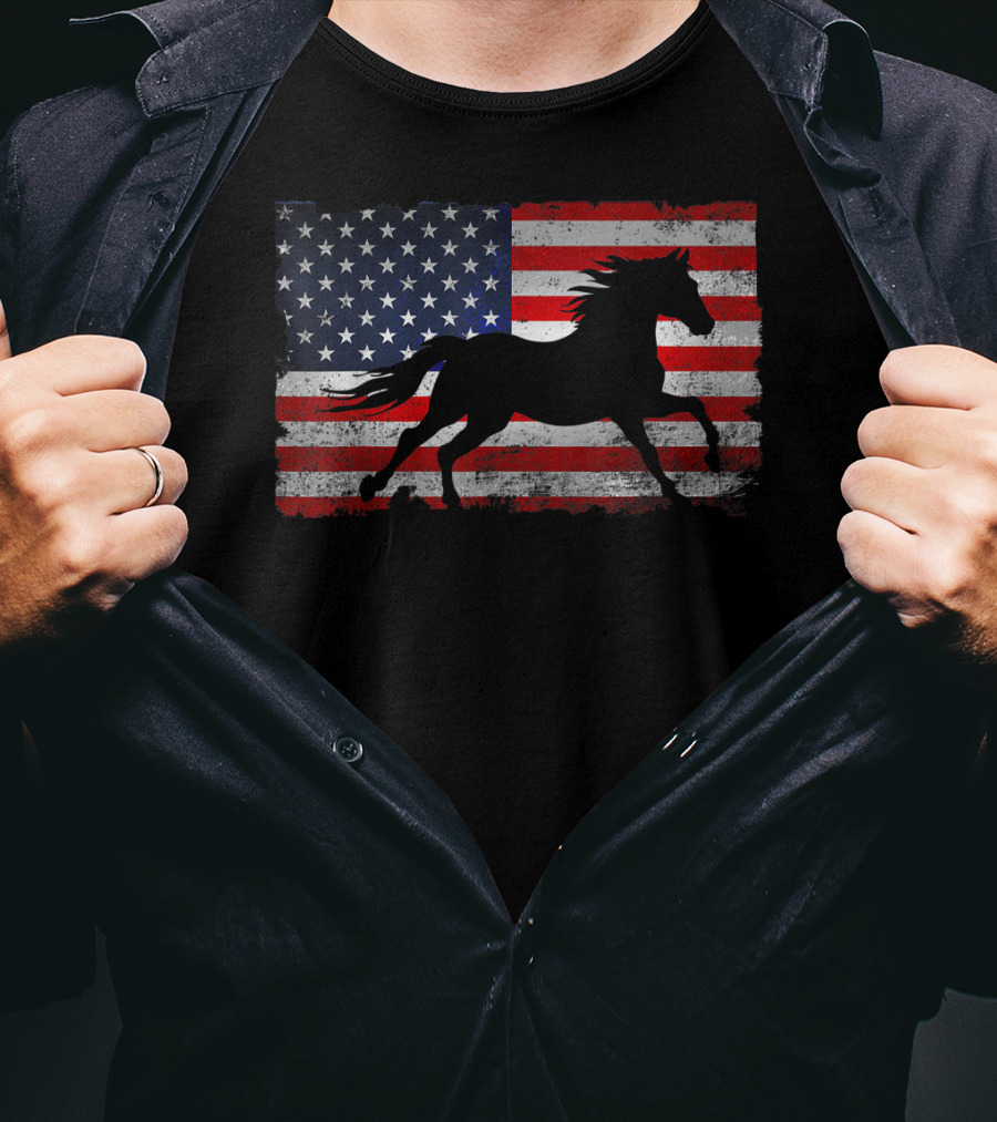 Horse American Flag Patriotic Horse Freedom T-Shirt