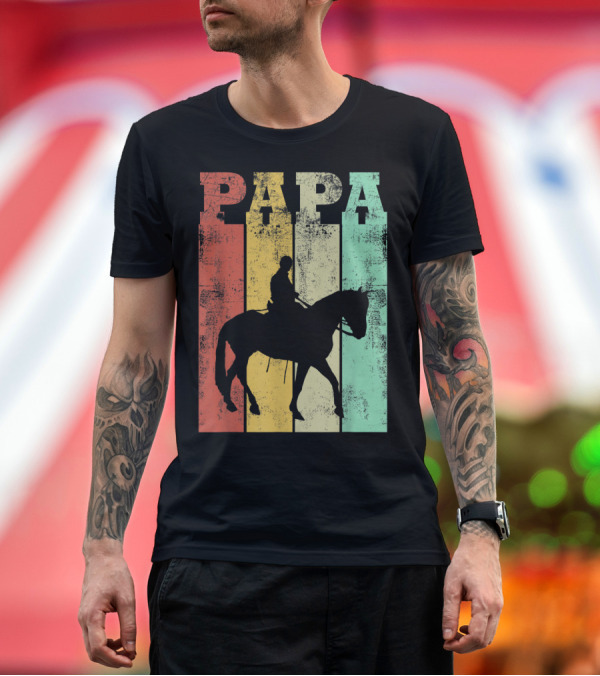 Premium T-Shirt: Vintage Horse Riding Papa Silhouette Retro Dad T-Shirt Vintage Horse Riding Papa Silhouette Retro Dad T-Shirt