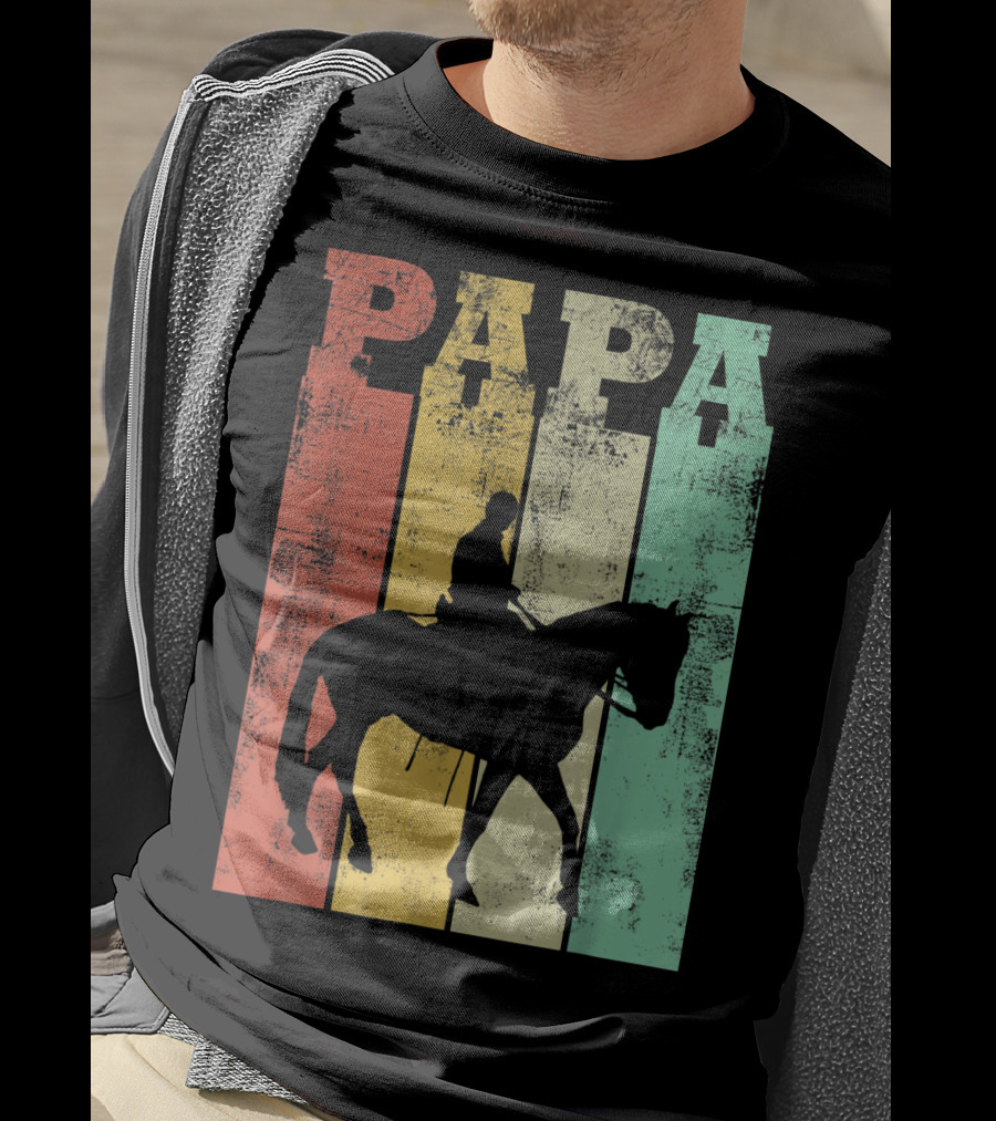 Vintage Horse Riding Papa Silhouette Retro Dad T-Shirt