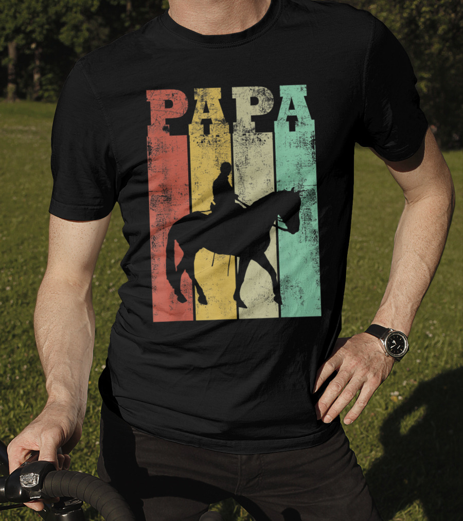 Vintage Horse Riding Papa Silhouette Retro Dad T-Shirt