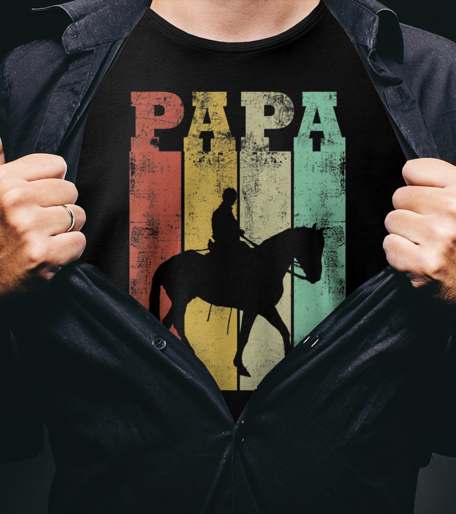 Vintage Horse Riding Papa Silhouette Retro Dad T-Shirt
