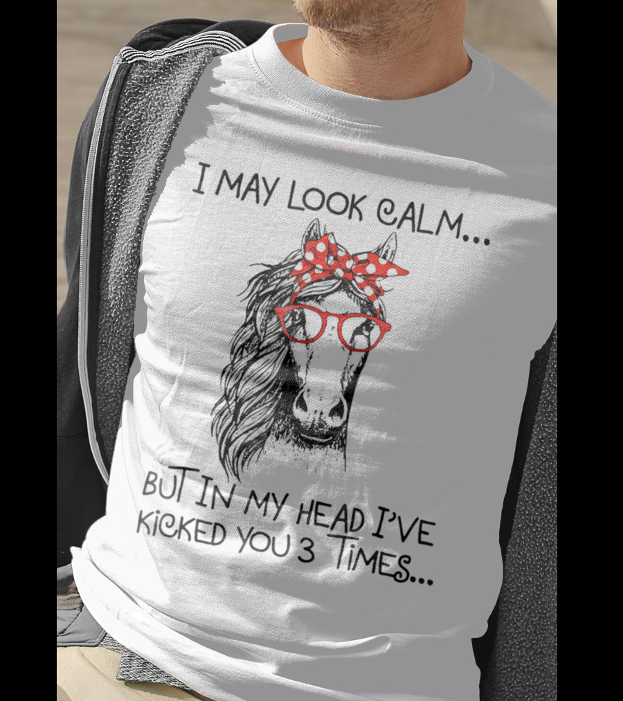 I May Look Calm But In My Head I've Kicked You 3 Times Horse With Red Glasses And Bandana T-Shirt