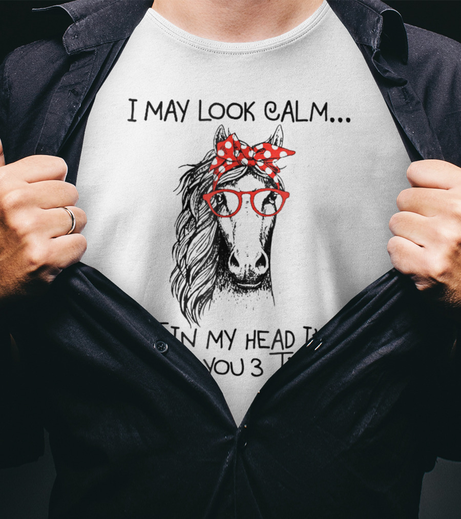 I May Look Calm But In My Head I've Kicked You 3 Times Horse With Red Glasses And Bandana T-Shirt