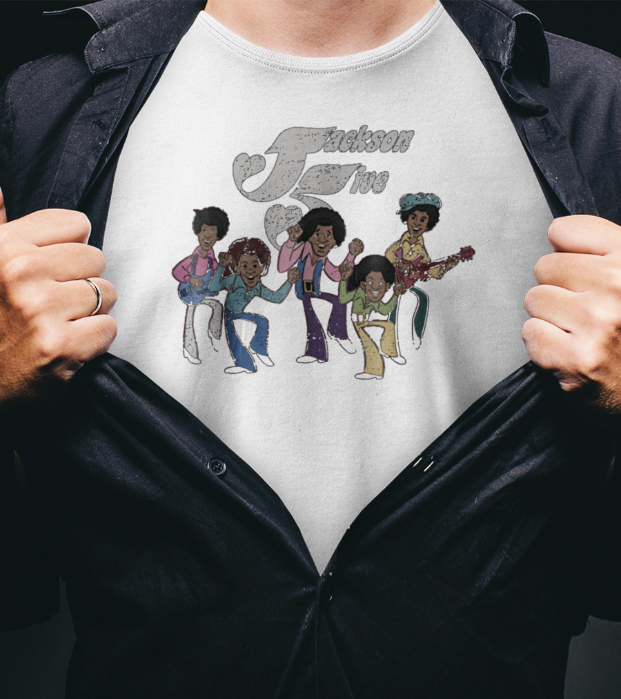 Jackson Five Retro Cartoon Style Group Dance And Guitar T-Shirt