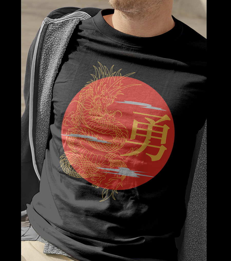 Japanese Dragon Kanji Rising Sun Japan Calligraphy T-Shirt