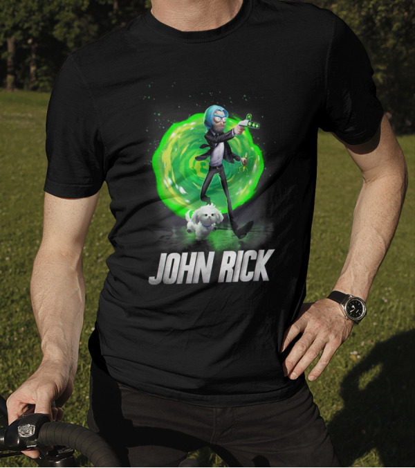 John Rick Interdimensional Action With Scientist And Portal T-Shirt