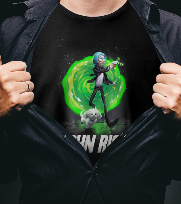 John Rick Interdimensional Action With Scientist And Portal T-Shirt
