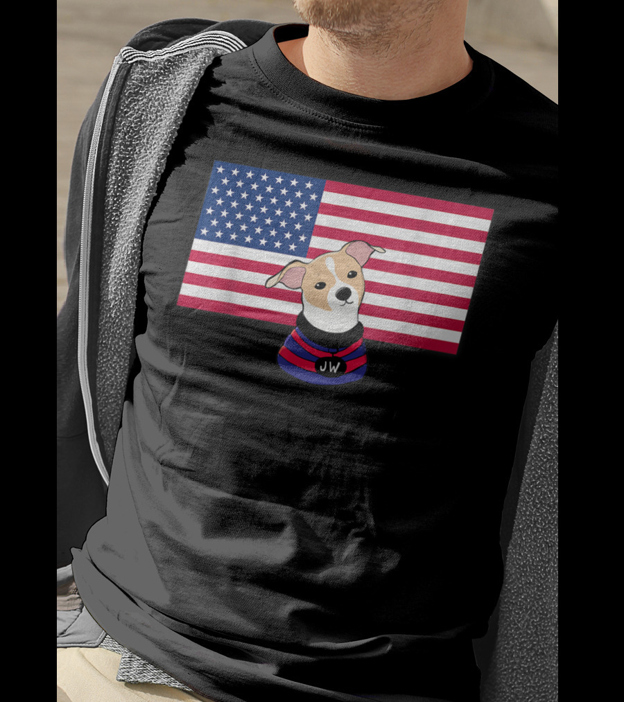 Jonathan Warren JW Dog With American Flag Background T-Shirt