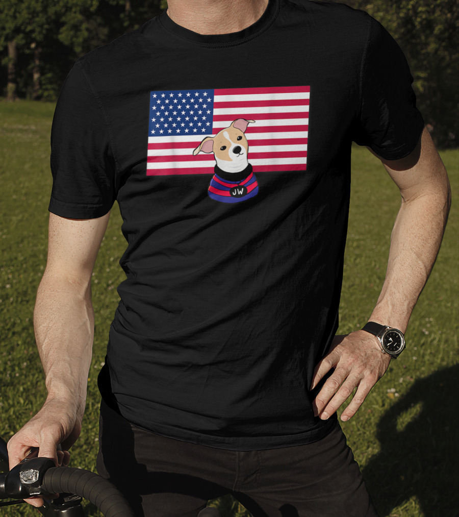 Jonathan Warren JW Dog With American Flag Background T-Shirt