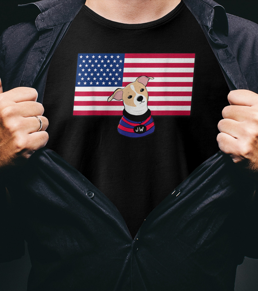Jonathan Warren JW Dog With American Flag Background T-Shirt