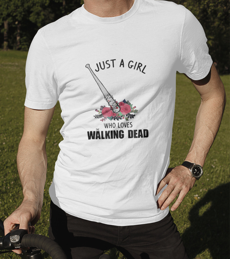 Just A Girl Who Loves Walking Dead Baseball Bat And Roses T-Shirt