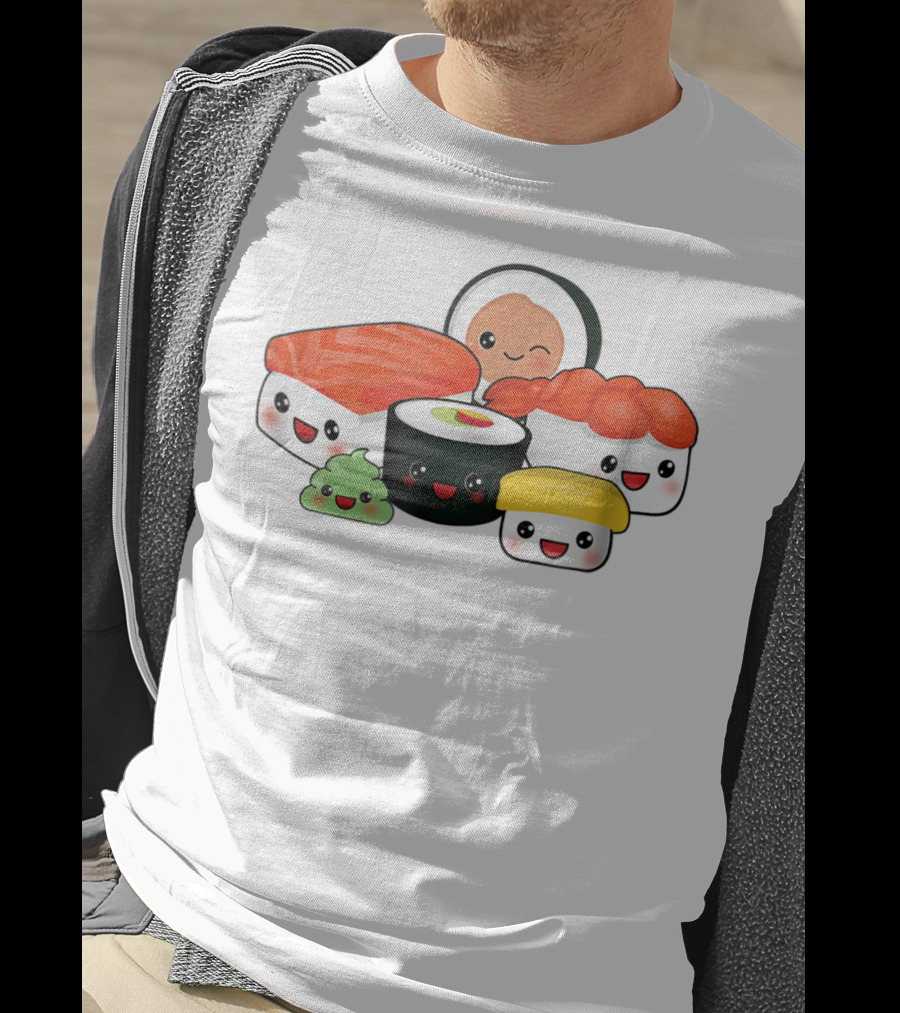Kawaii Sushi Family With Cute Faces And Happy Expressions T-Shirt