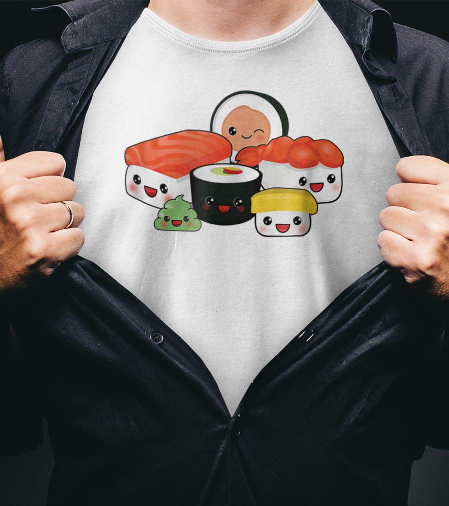 Kawaii Sushi Family With Cute Faces And Happy Expressions T-Shirt