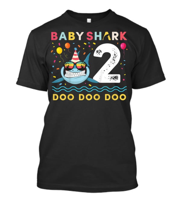 Baby Shark 2nd Birthday Doo Doo Doo Toddler Kids Party Hat Balloons T-Shirt