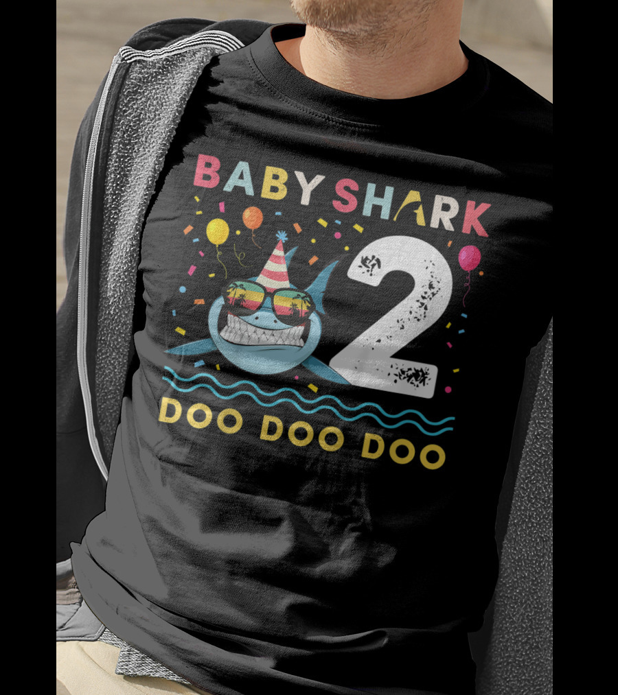 Baby Shark 2nd Birthday Doo Doo Doo Toddler Kids Party Hat Balloons T-Shirt