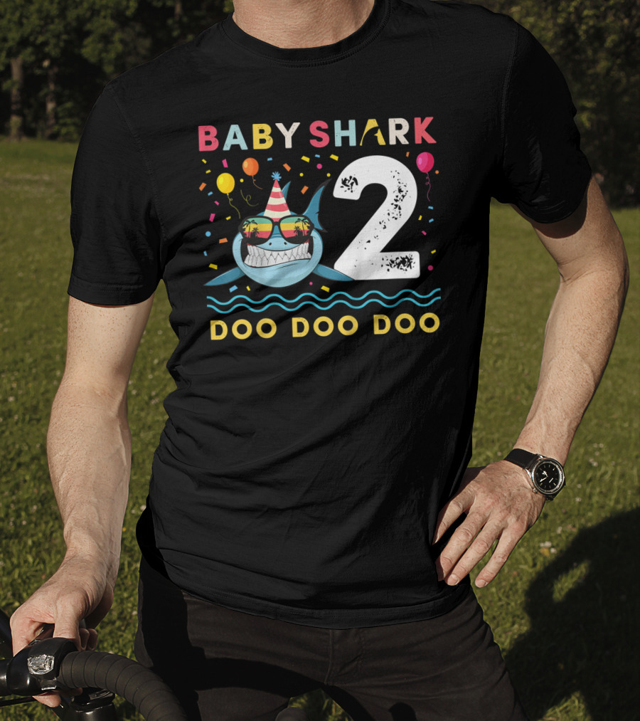 Baby Shark 2nd Birthday Doo Doo Doo Toddler Kids Party Hat Balloons T-Shirt